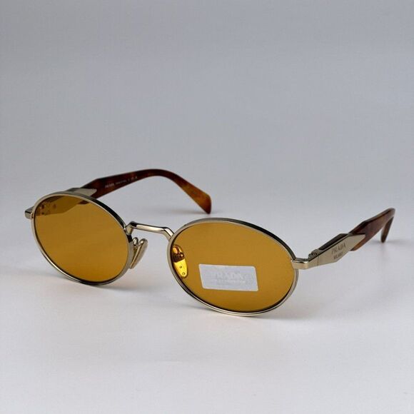 NEW Prada PR65ZS ZVN02Z Pale Gold Orange Oval Metal Unisex Sunglasses - Picture 7 of 13